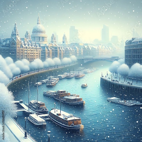 Winter's Embrace: The Frozen Thames and Enchanting Skyline of Great Britain and America