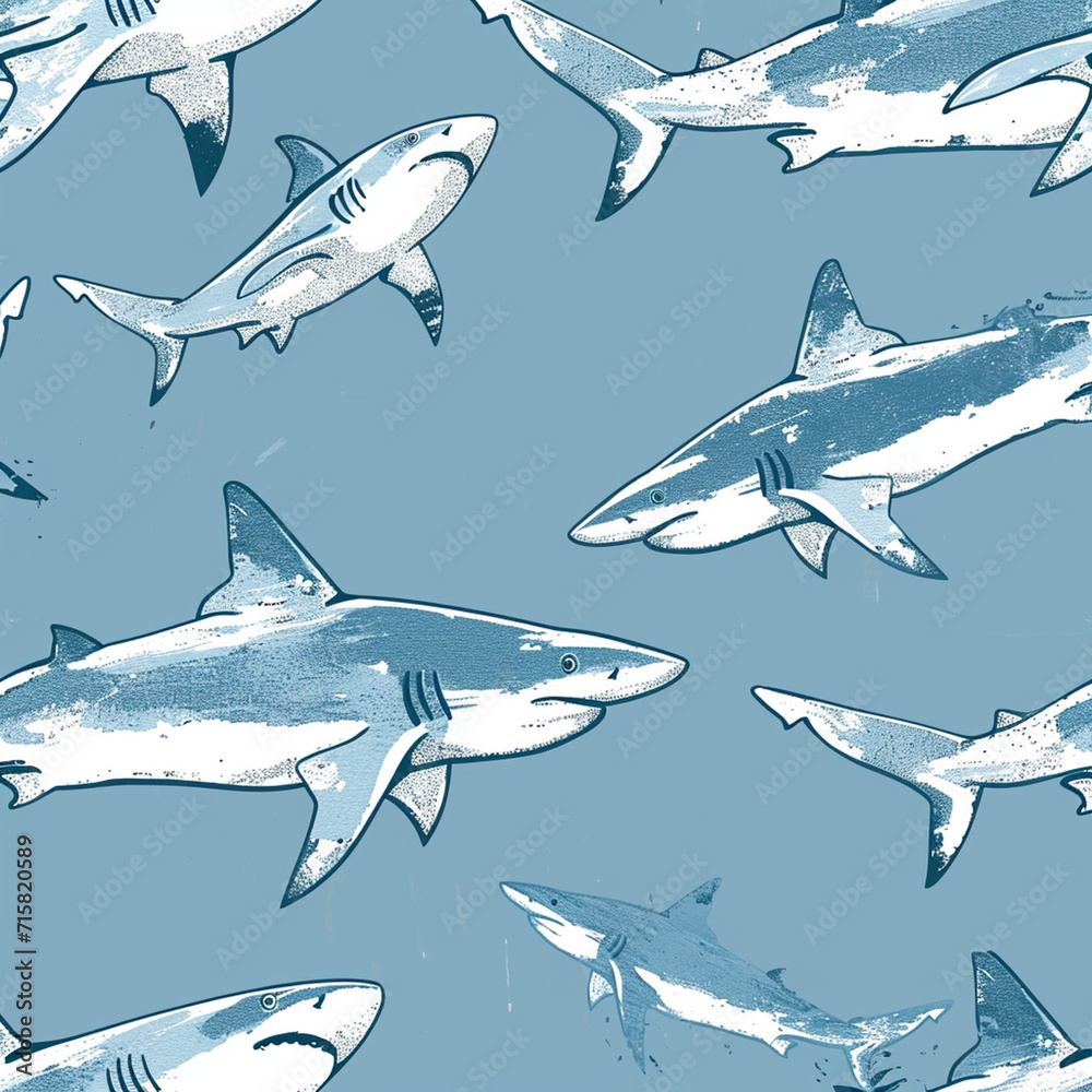 Fototapeta premium shark, pattern, ocean, blue, design