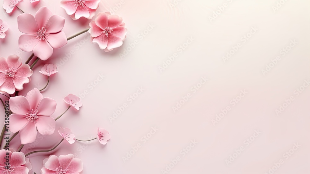 Spring border or background art with pink blossom. Beautiful nature scene with blooming tree and sun flare. Easter Sunny day. Spring flowers. Beautiful Orchard Abstract blurred background. Springtime