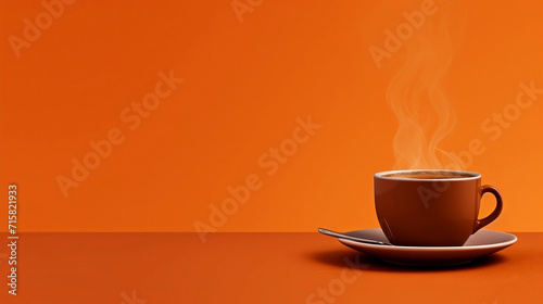 A coffee in the picture against a orange background. 