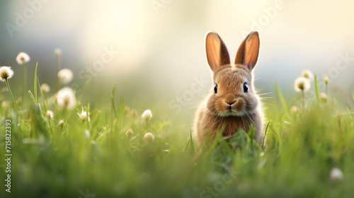  brown easter bunny ears on a grass and minimalist background 