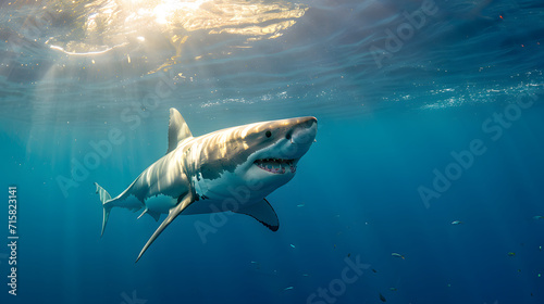 Great white shark portrait, great white shark swimming in the ocean © Chandler
