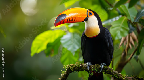 toucan in the jungle on a branch, toucan portrait picture 