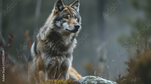 wolf in the forest portrait, close up picture of a wolf