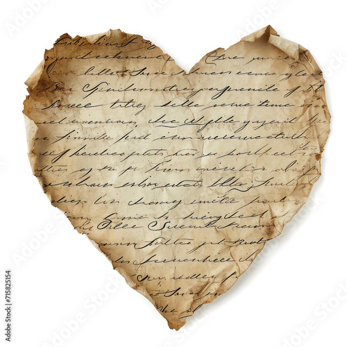 Aged paper heart with handwritten love letter, Valentines Day concept