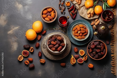 set of various dried fruits on a white acrylic background.