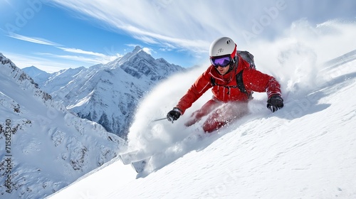 ski trip to the alps. skiing down a mountain. wandering up in the mountains created by ai © gustav