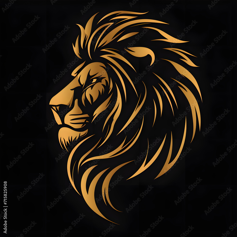 Logo Illustration of a Simple Lion, Grey Background