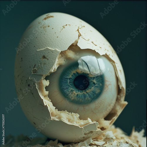 the egg is cracked and shows the eye