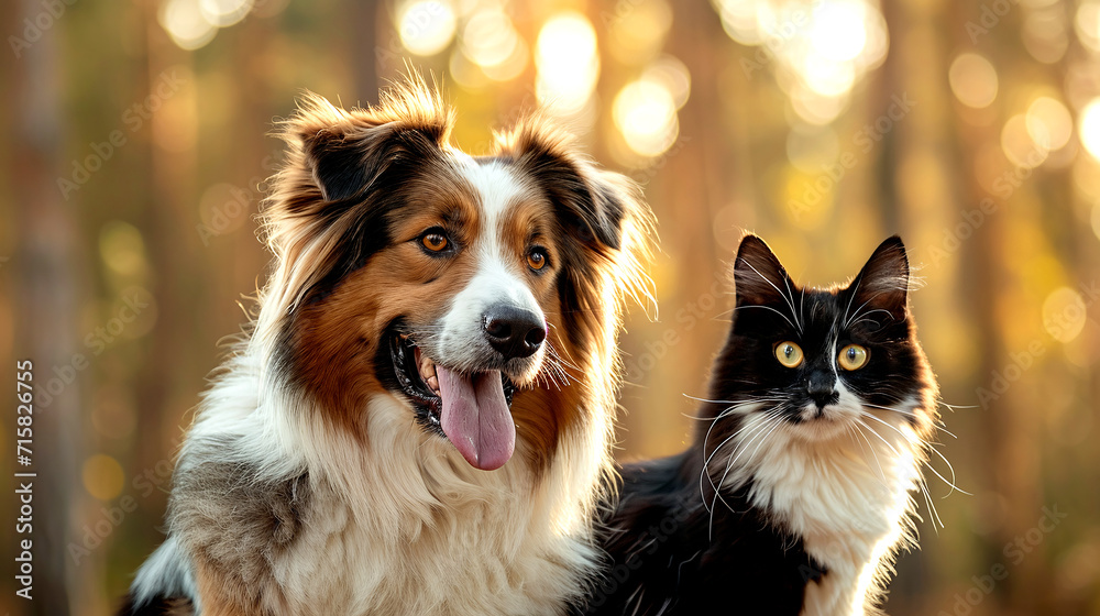 Dog and Cat Together, Warm Light, Pet Adoption Concept