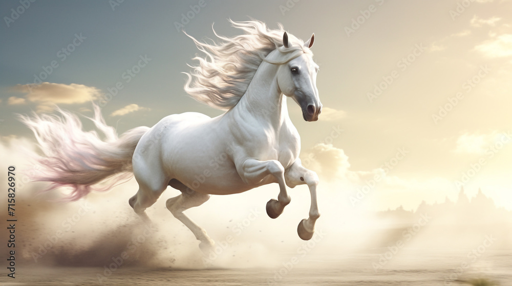 side view of a unicorn running, cinematic scene, profile view of unicorn created with Generative Ai side view of a unicorn running, cinematic scene, profile view of unicorn created with Generative Ai