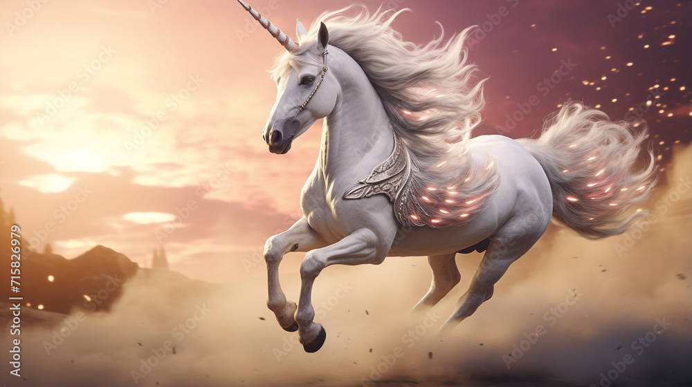 side view of a unicorn running, cinematic scene, profile view of unicorn created with Generative Ai side view of a unicorn running, cinematic scene, profile view of unicorn created with Generative Ai