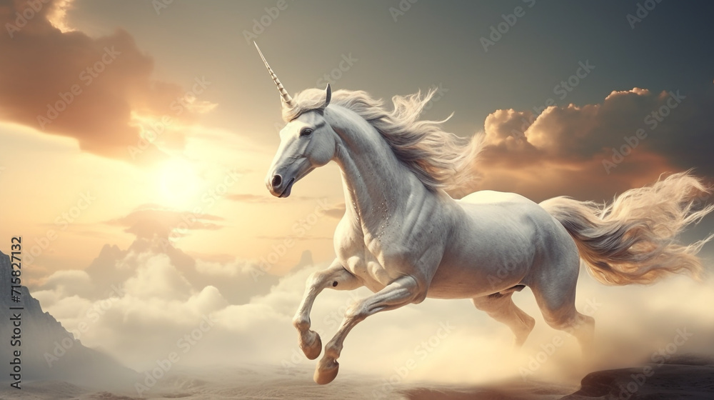 side view of a unicorn running, cinematic scene, profile view of unicorn created with Generative Ai side view of a unicorn running, cinematic scene, profile view of unicorn created with Generative Ai