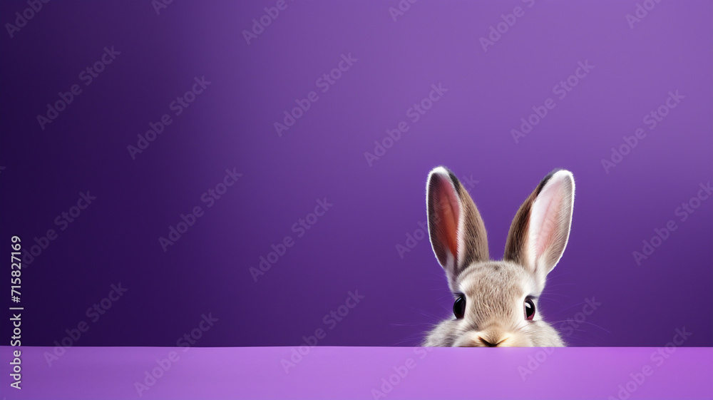 Fototapeta premium brown easter bunny ears on a purple and minimalist background 