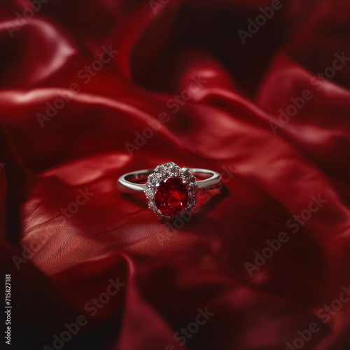 red stone ring sits on red satin, © Ceric Jasmina 