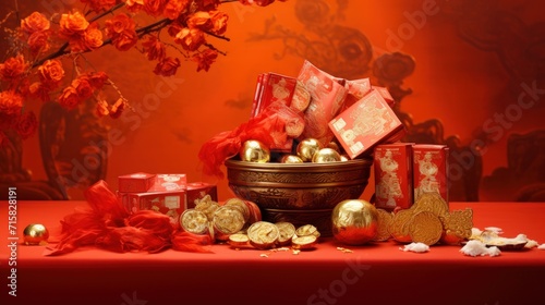 Chinese new year decorations made from red packet. Generate AI image