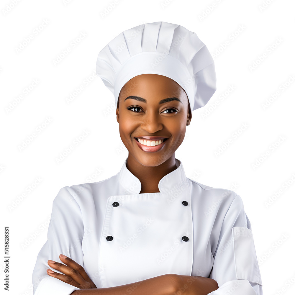 Afro Woman Chef’s Portrait, Smiling Black Woman Radiating Happiness, Isolated on Transparent Background, PNG Afro Woman Chef’s Portrait, Smiling Black Woman Radiating Happiness, Isolated on Transparent Background, PNG