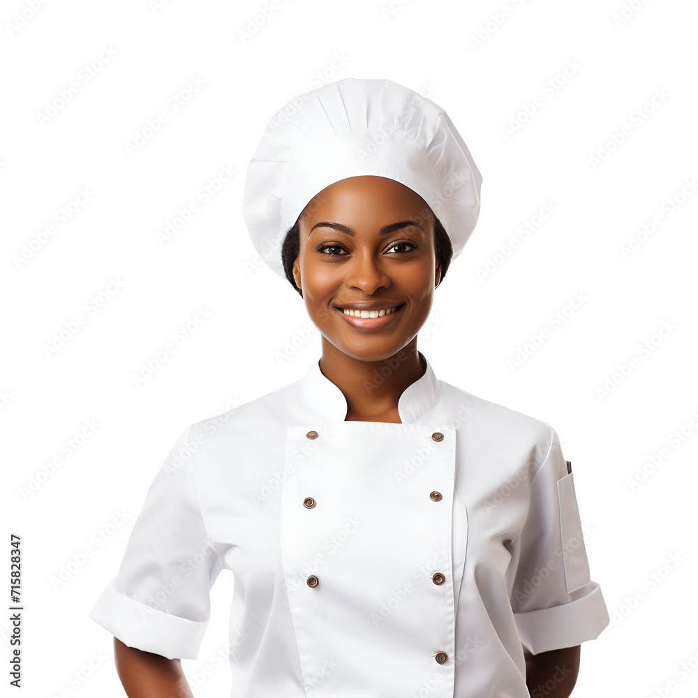 Portrait Captures Happiness of Smiling Black Woman Chef, Afro Style, Isolated on Transparent Background, PNG Portrait Captures Happiness of Smiling Black Woman Chef, Afro Style, Isolated on Transparent Background, PNG