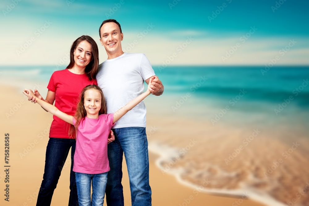 Happy young family with child  travel at vacation.