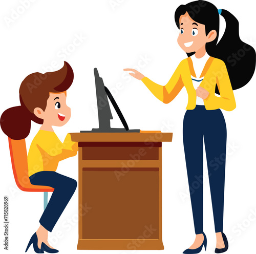 Young teacherfrom lesson to pupil-
