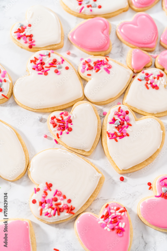 Heart-shaped sugar cookies with royal icing Heart-shaped sugar cookies with royal icing