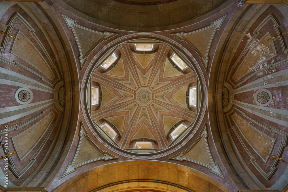 View up to the ceiling at the dome of Santo Antonio de Lisboa an old church in the city, Lisbon, Portugal