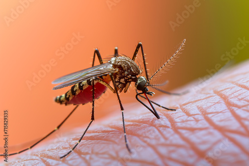 Mosquito suck human blood on human skin photo