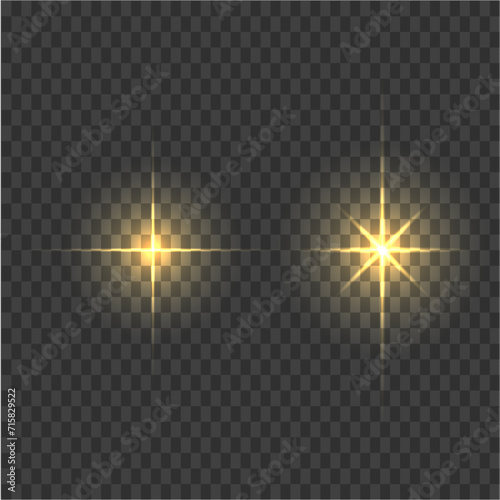 Sparkling star, vector glowing star light effect. Glitter magic star sparks on transparent background.