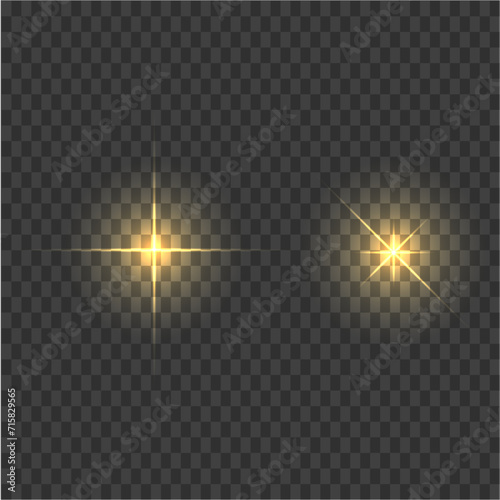 Sparkling star, vector glowing star light effect. Glitter magic star sparks on transparent background.