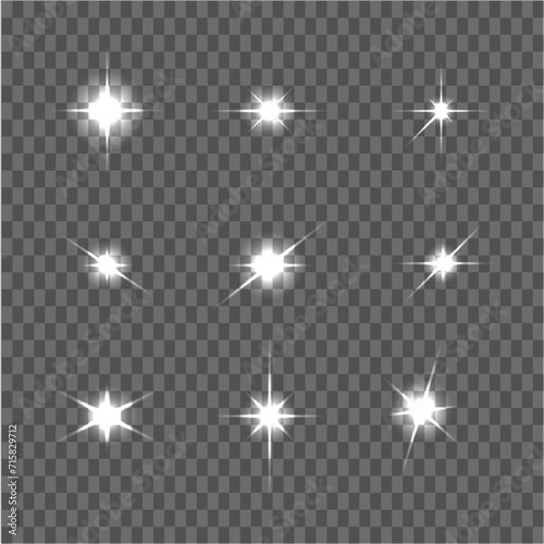 Sparkling star, vector glowing star light effect. Glitter magic star sparks on transparent background.
