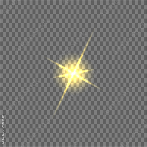 The yellow light of the sun, the flash of a star. Soft, glow transparent rays. Vector design element on isolated background.