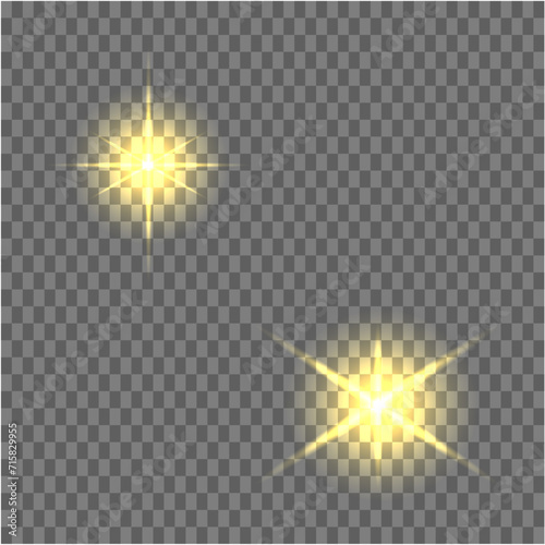 The yellow light of the sun, the flash of a star. Soft, glow transparent rays. Vector design element on isolated background.
