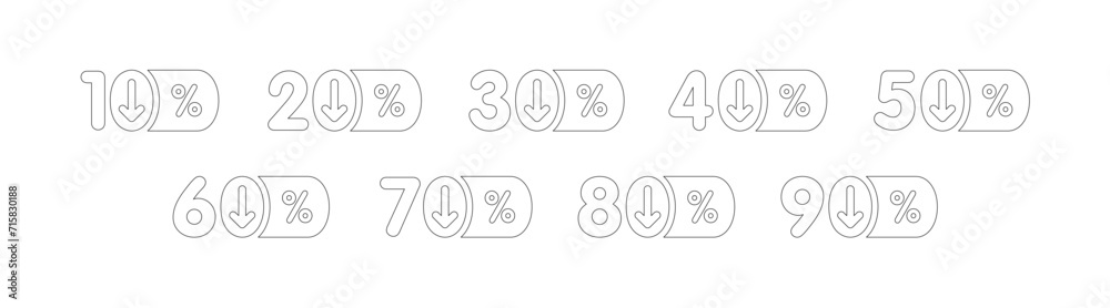 contour 10-90 percentiles. outline percentiles. percent discount rates on black background contour 10-90 percentiles. outline percentiles. percent discount rates on black background