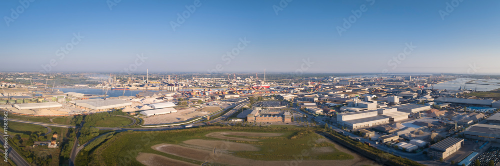 Panorama of industrial and port area of Ravenna,production district is made up of a chemical and petrochemical pole, thermoelectric and metallurgical plants.