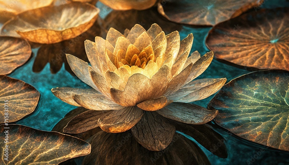 Tapeta, ilustracja z kwiatem lotosu na wodzie - obrazy, fototapety, plakaty 