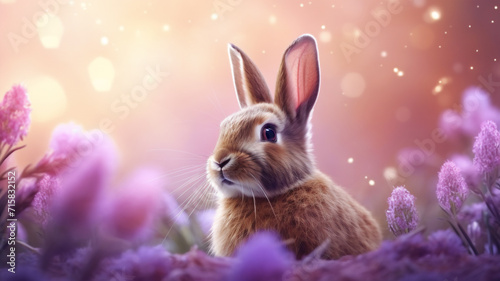  brown easter bunny ears on a purple and festive background  © pangamedia