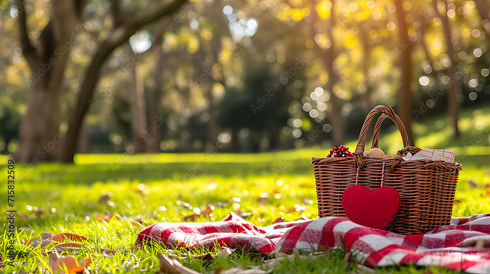 Celebration style of Valentine day picnic in green garden Celebration style of Valentine day picnic in green garden
