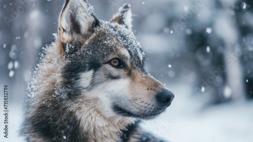 Wolf in Snow Observing