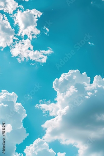 Blue Sky With White Clouds and Flying Plane