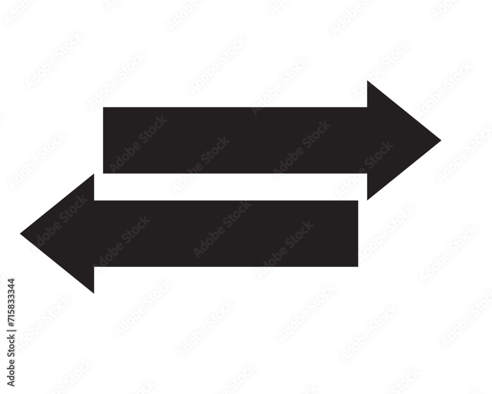 Opposite direction Arrow vector icon. Black horizontal double arrow. Two way Vector icon. Set of left, right arrows. Opposite direction Arrow vector icon. Black horizontal double arrow. Two way Vector icon. Set of left, right arrows.