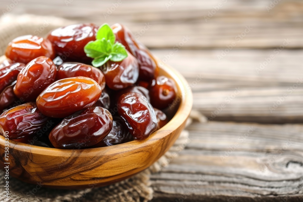 Wooden Bowl Filled With Dates on Wooden Table