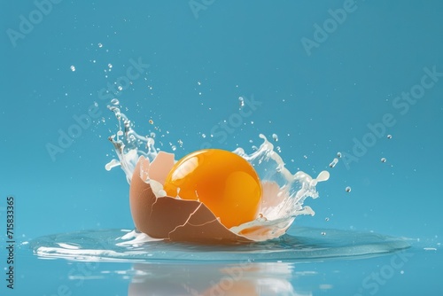 Splashing Egg on Blue Water