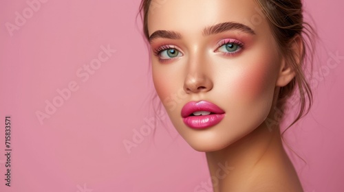 Womans Face With Pink Background - Portrait of a Feminine Beauty