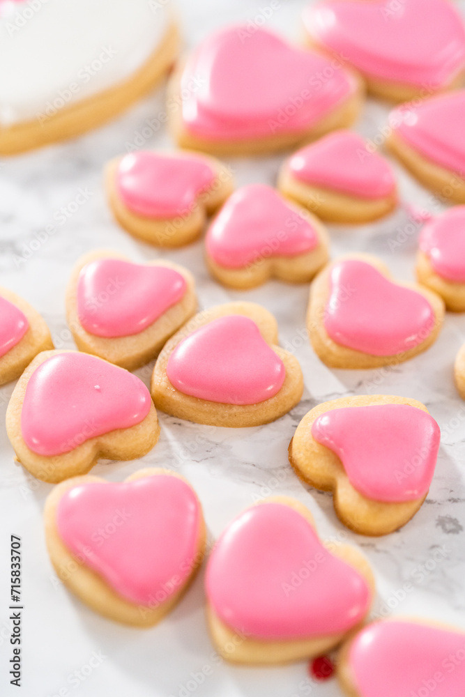 Heart-shaped sugar cookies with royal icing Heart-shaped sugar cookies with royal icing