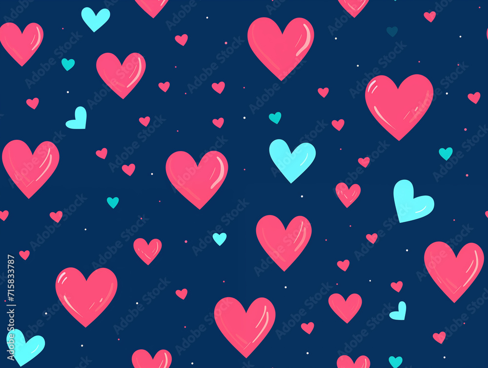 Seamless red and blue hearts pattern