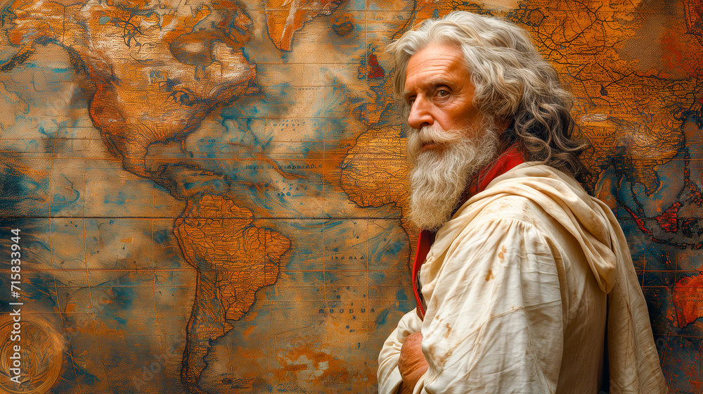Ancient World Map in the Style of Leonardo da Vinci with Portrait, ai ...