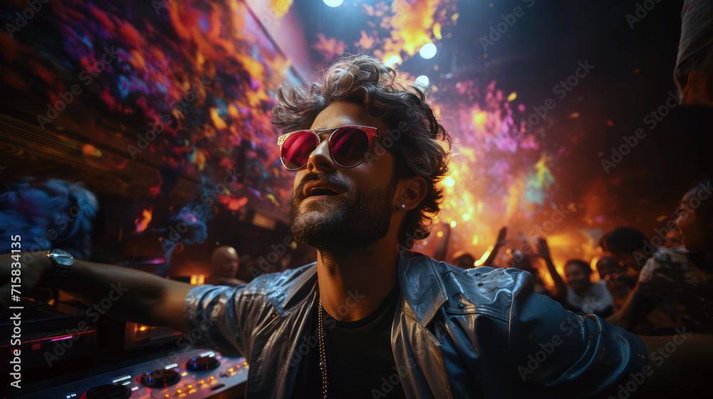 Dj mixing nightlife nightclub epic party colorful electronic house man Dj mixing nightlife nightclub epic party colorful electronic house man