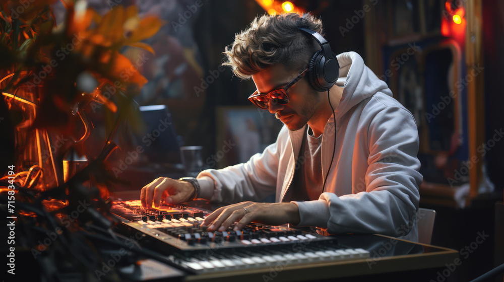 Dj mixing nightlife nightclub epic party colorful electronic house man Dj mixing nightlife nightclub epic party colorful electronic house man