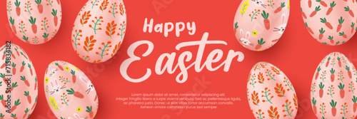 Happy easter day vector illustration banner. Easter celebration banner template