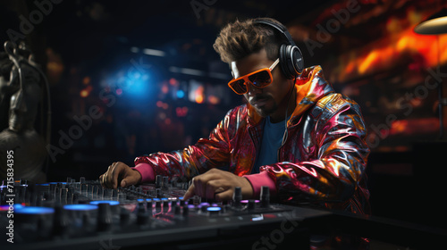 Dj mixing nightlife nightclub epic party colorful electronic house man